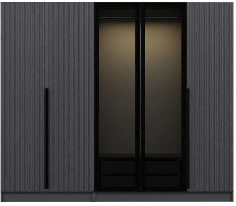 Ντουλάπα Πεντάφυλλη Kale Plus 506MNR2606 225x52x210cm Black-Anthracite Πεντάφυλλη