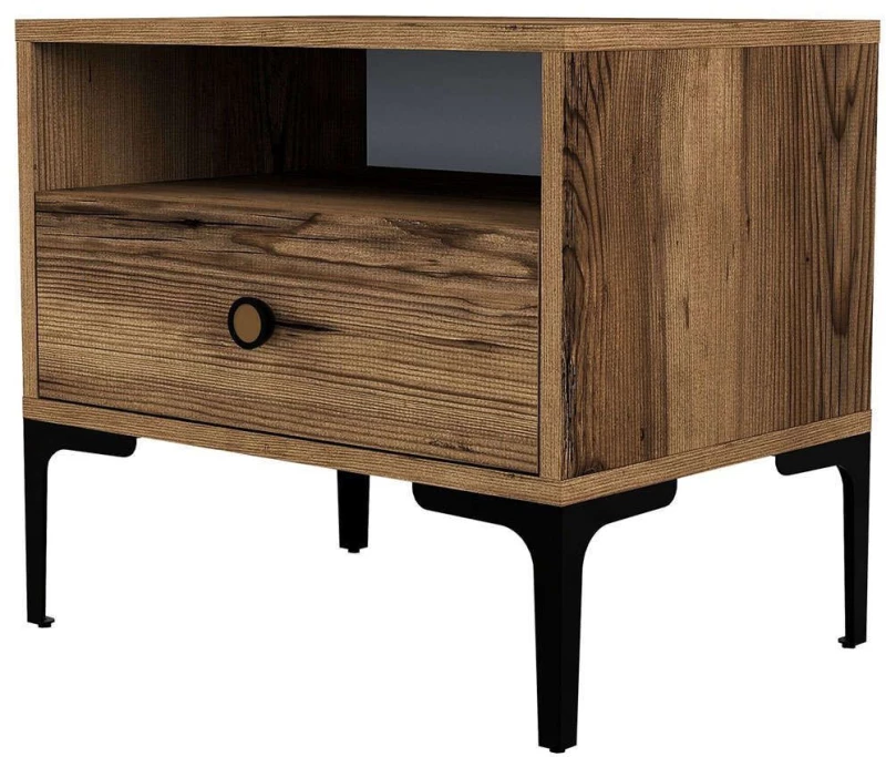 Κομοδίνο Lizbon 845HCT2504 56x40x50,8cm Walnut-Black