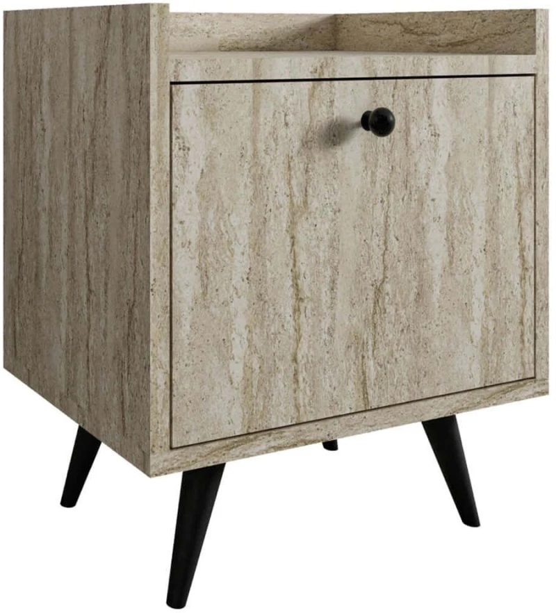 Κομοδίνο Dopo 811MDD3441 50x40x55cm Travertine Beige-Black