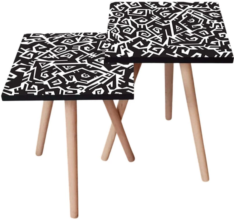 Τραπεζάκια Βοηθητικά (Σετ 2Τμχ) 481LNA2624 35x35x47/42cm Black-White
