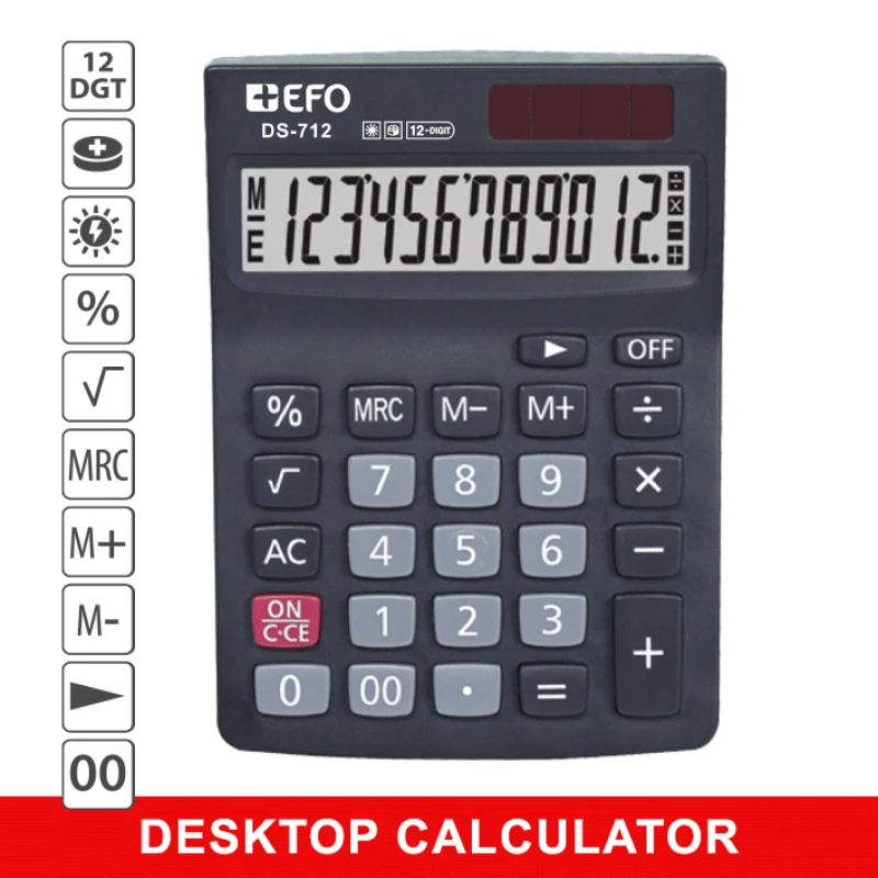 Αριθμομηχανή Γραφείου +EFO 12 Ψηφίων Μαύρη 10x14cm DS-712