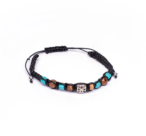 Βραχιόλι με Σταυρό και Χάντρες Μαύρο αυξομειώμενο Τ 952