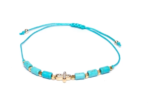 Βραχιόλι με Σταυρό και Χάντρες Γαλάζιο αυξομειώμενο Τ 924-1