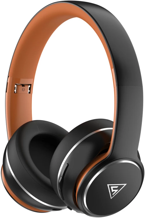 DOQAUS headphones DESIGN 3, ασύρματα & ενσύρματα, Φ40mm, 600mAh, μαύρα/καφέ