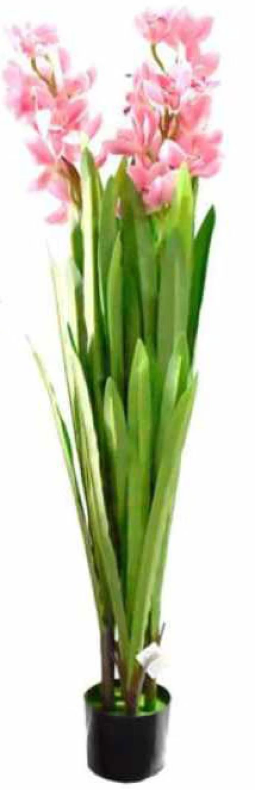 130cm Τεχνητό Διακοσμητικό Φυτό Ροζ Ορχιδέα Cymbidium σε Γλάστρα