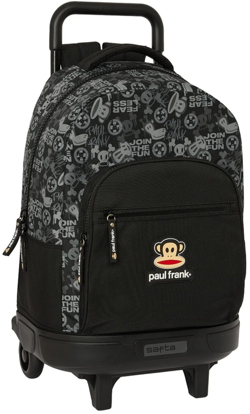 Safta 612419918 Paul Frank Monkey, Τροχήλατη Σχολική Τσάντα, Ύφασμα, Μαύρο