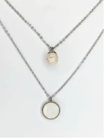 Kostibas 1013-967A3, Κολιέ, Ατσάλι, Πέτρα, Χαολίτης, Ασημί/Λευκό