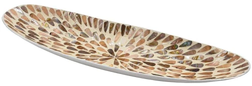 Μπωλ Διακοσμητικό Bamboo-Κοχύλι Tear Drop Fylliana Fl01 Μπεζ-Καφέ-Λευκό Χρώμα 54x15x7Εκ