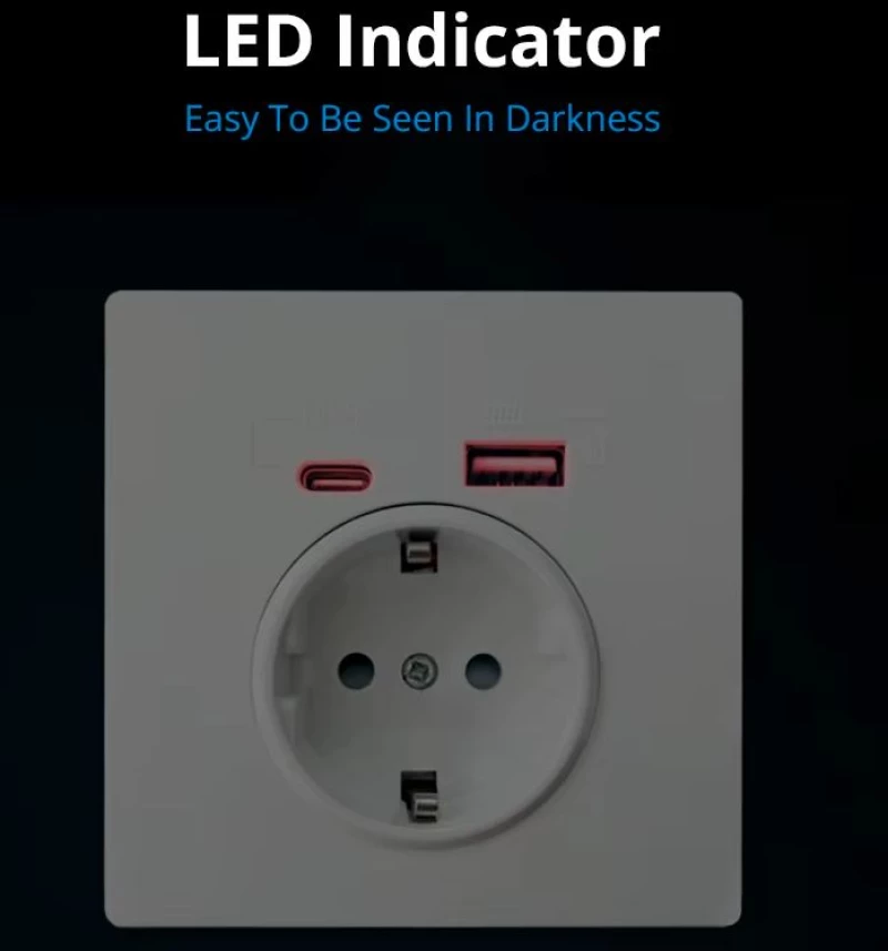 WALLPAD Μονή Χωνευτή Πρίζα Ρεύματος με 2 Θύρες USB