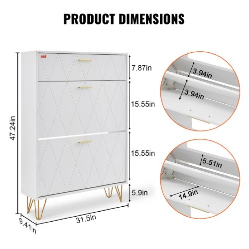 VEVOR Shoe Cabinet with 3 Flip Drawers Shoe Storage Cabinet for Entryway Hallway