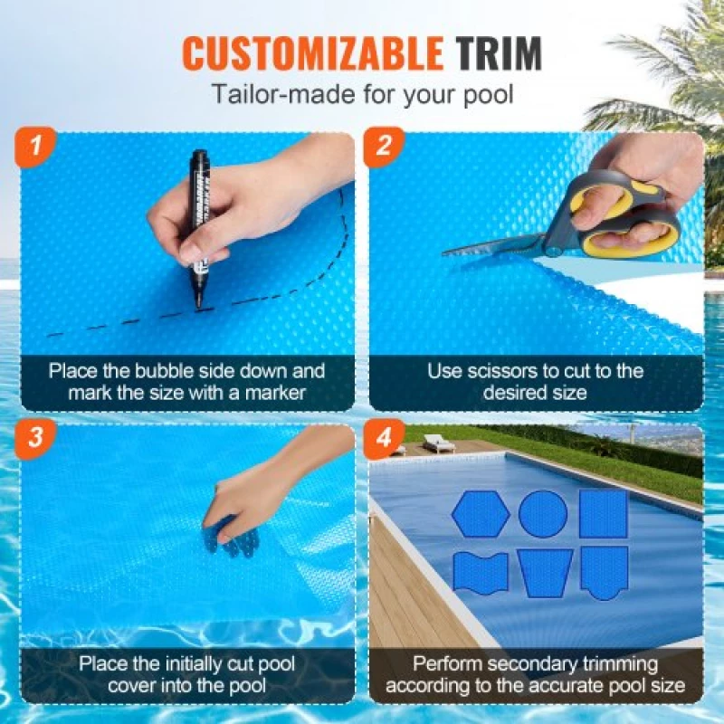 VEVOR Solar Pool Cover 36x16 ft Inground Above Ground Pools Solar Blanket 12 mil