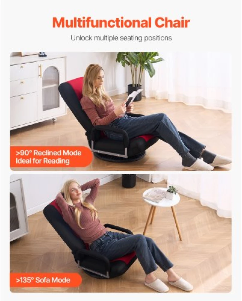 VEVOR 360° Swivel Floor Gaming Chair Folding Floor Chair with Armrest Adjustable