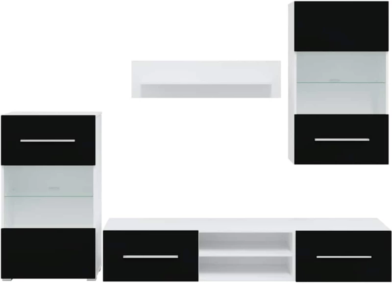 vidaXL Μονάδες τηλεόρασης 5 τεμαχίων με φωτισμό LED Ματ Μαύρο