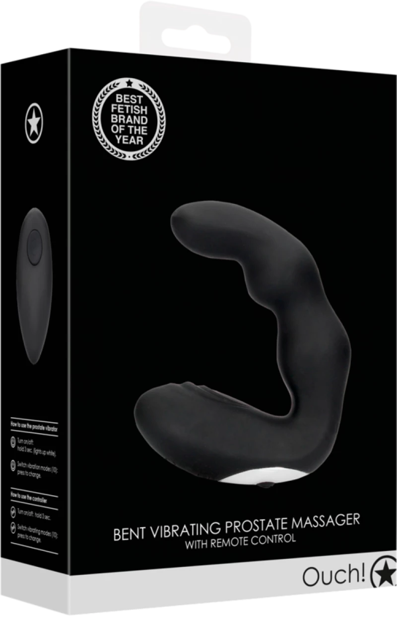 Bent Vibrating Prostate Massager with Remote Control - Black