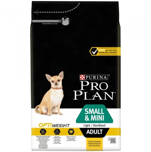 PURINA PRO PLAN DOG SMALL+MINI ADULT LIGHT OR STERILISED WITH OPTIWEIGHT 3KG