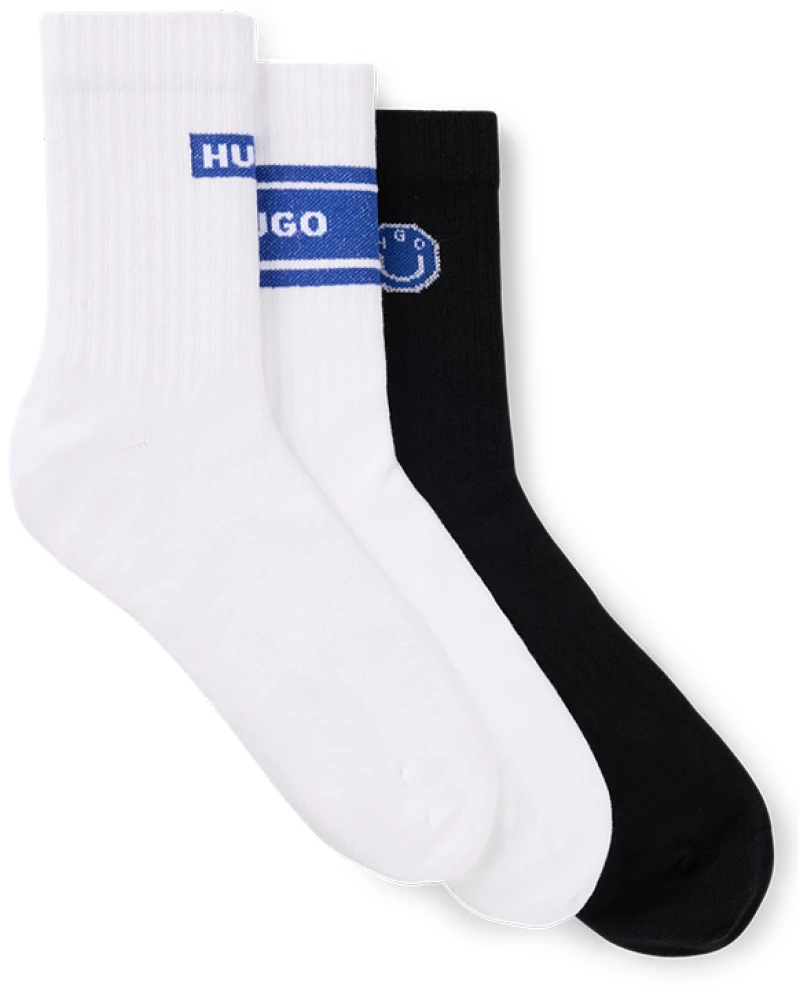 HUGO BOSS 3 PACK LOGO SOCKS MEN HUGO ΛΕΥΚΟ- ΜΑΥΡΟ- ΜΠΛΕ (50522997-960)