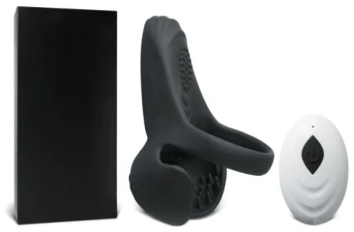 Remote Control Black Color Silicone Vibrating Cock Ring with Bal