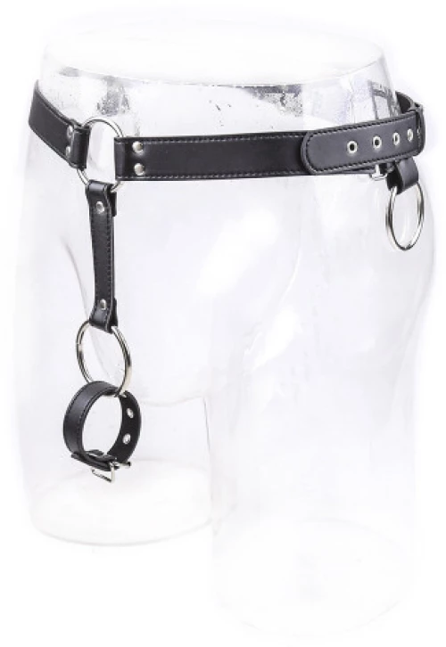 Bondage Male chastity leather pants with penis ring