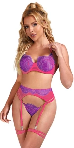 SUBBLIME - 955366 BRA SET WITH LACE AND GARTER LINES PINK AND PURPLE