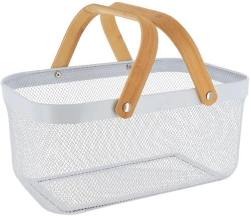 Kαλάθι μεταλλικό  Λευκό με bamboo χέρι 39x25x19,5