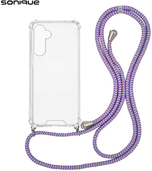 Θήκη Σιλικόνης με Κορδόνι Sonique Armor Clear Samsung Galaxy M55 5G Rainbow Λιλά