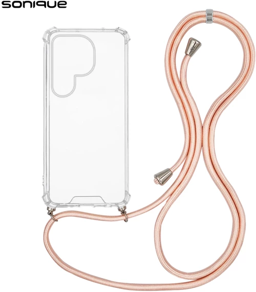 Θήκη Σιλικόνης με Κορδόνι Sonique Armor Clear Samsung Galaxy S25 Ultra Ροζ Σατινέ