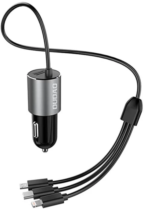 Car charger Dudao R5Pro 1x USB, 3.4A + 3in1 USB-C / Micro USB / Lightning cable 17W (grey)
