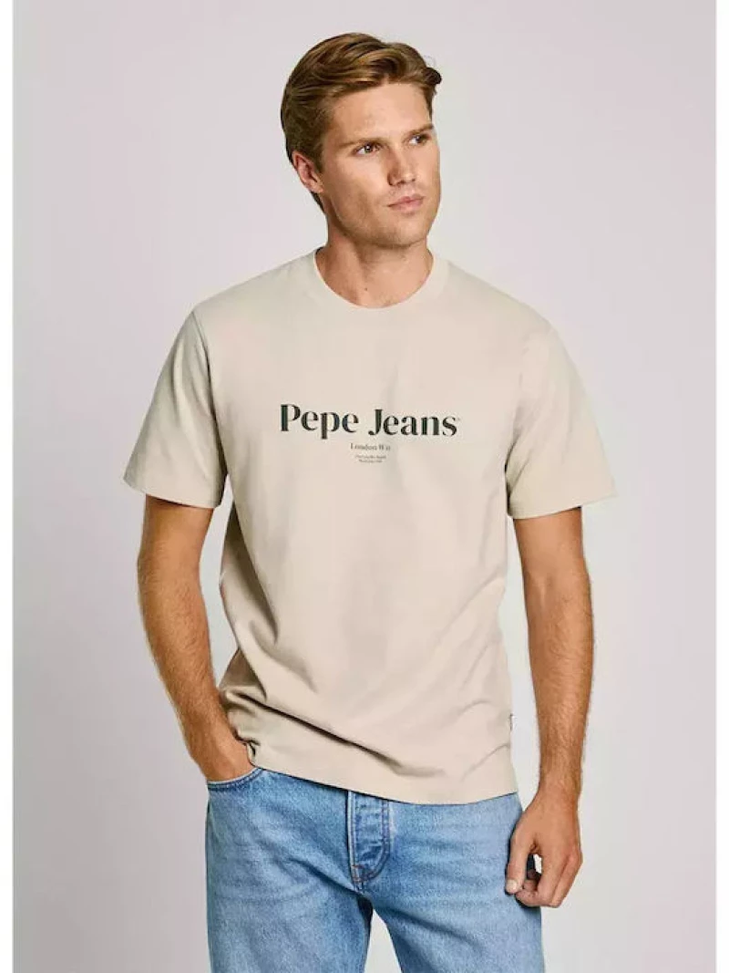 Pepe Jeans ανδρικό βαμβακερό regular t-shirt μπεζ PM509783-836 stone beige
