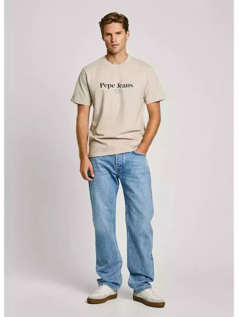 Pepe Jeans ανδρικό βαμβακερό regular t-shirt μπεζ PM509783-836 stone beige