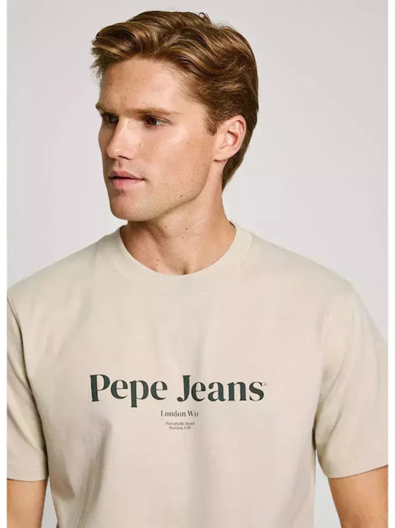 Pepe Jeans ανδρικό βαμβακερό regular t-shirt μπεζ PM509783-836 stone beige