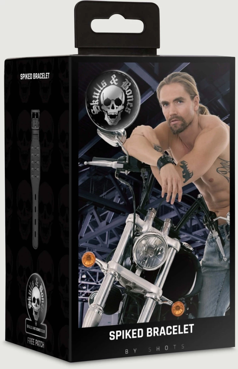 Δέστρες Χεριών με Καρφιά Ouch Skulls and Bones Bracelet with Spikes - Μαύρες