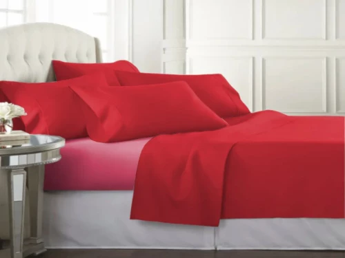 Σετ Σεντόνια Διπλά Βαμβακοσατέν 250 Κλωστών TwoColored Γαρύφαλλο 220x240 - Κόκκινο