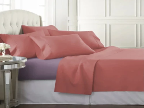 Σετ Σεντόνια Διπλά Βαμβακοσατέν 250 Κλωστών TwoColored Γαρύφαλλο 220x240 - Terracotta