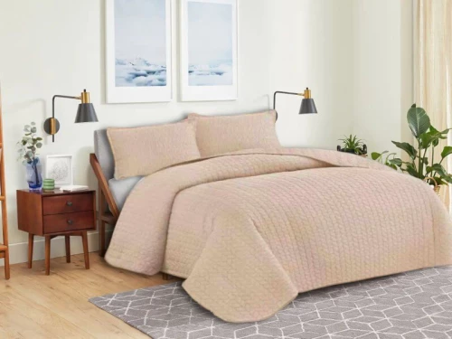 Κουβερλί Σετ Μονόχρωμο Leaves Διπλής Όψεως Microfiber Γαρύφαλλο - Μπεζ, 160x240