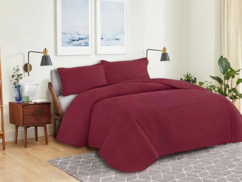 Κουβερλί Σετ Μονόχρωμο Leaves Διπλής Όψεως Microfiber Γαρύφαλλο - Μπορντό, 220x240