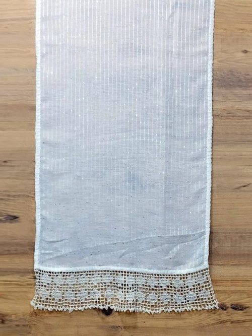 Τραβέρσα Σαλονιού Χειροποίητη Λευκή Μεταξωτή Σχ. 6014 Γαρύφαλλο 50x160