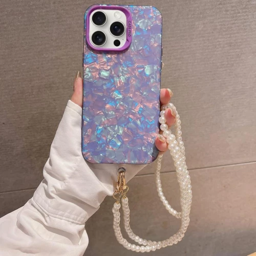 Για iPhone 12 Pro Max Shell Υφή Crossbody Pearl Αλυσίδα TPU Υβριδικό ακρυλικό τηλέφωνο υπόθεση (μωβ)