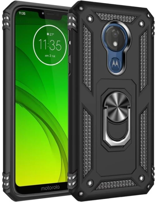 Θωρακισμένη θήκη προστασίας από TPU + PC για Motorola Moto G7 Power, με βάση περιστροφής 360 μοιρών (Μαύρο)