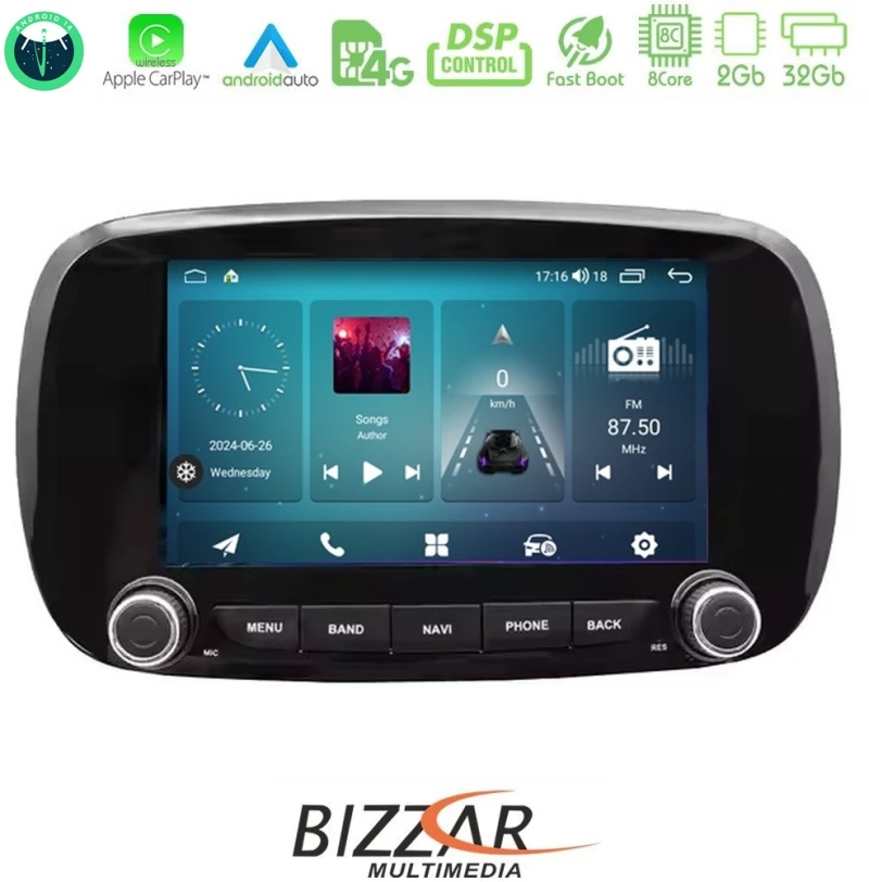 Bizzar Fiat 500X 8core Android14 2+32GB Navigation Multimedia Deckless 7″ με Carplay/AndroidAuto (OEM Style)