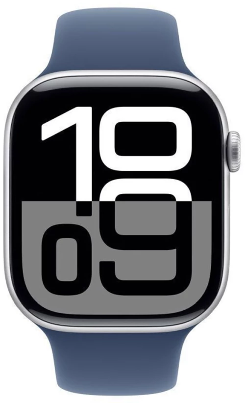 Apple Watch Series 10 GPS 46mm Silver με Denim Sport Band (S/M) MWWL3
