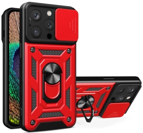 Θήκη iPhone 16 Pro Max Bodycell Armor Slide Ανθεκτική με Κάλυμμα για την Κάμερα & Μεταλλικό Ring Holder - Red (5206015080081)