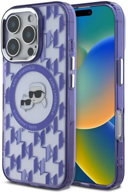 Karl Lagerfeld iPhone 16 Pro Back cover case - Magsafe IML metal monogram kc - Purple (KLHMP16LHMCKMHU)