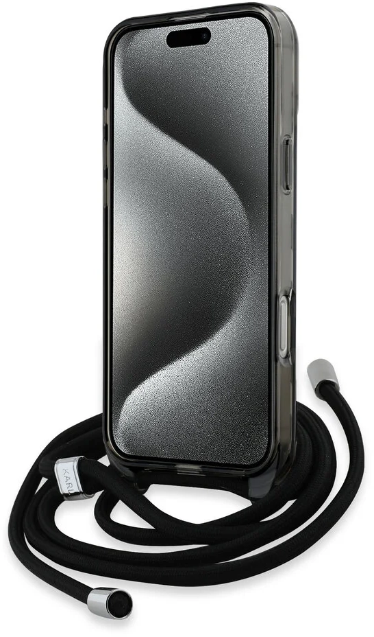 Karl Lagerfeld iPhone 16 Pro Back cover case - Magsafe IML KC heads - cord - Black (KLHMP16LHCKCKLCK)