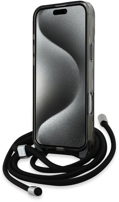 Karl Lagerfeld iPhone 16 Pro Back cover case - Magsafe IML KC heads - cord - Black (KLHMP16LHCKCKLCK)