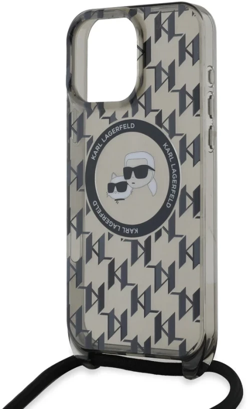 Karl Lagerfeld iPhone 16 Pro Back cover case - Magsafe IML KC heads - cord - Black (KLHMP16LHCKCKLCK)