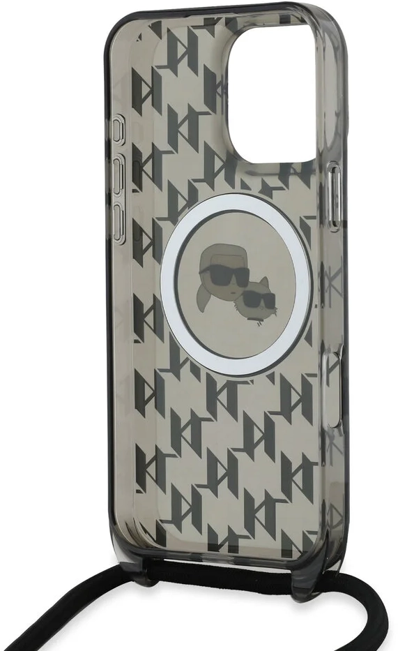 Karl Lagerfeld iPhone 16 Pro Back cover case - Magsafe IML KC heads - cord - Black (KLHMP16LHCKCKLCK)