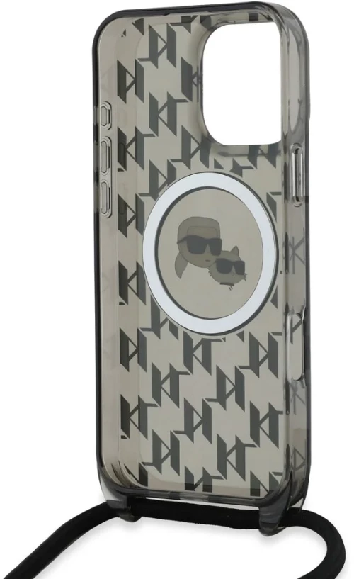Karl Lagerfeld iPhone 16 Pro Back cover case - Magsafe IML KC heads - cord - Black (KLHMP16LHCKCKLCK)