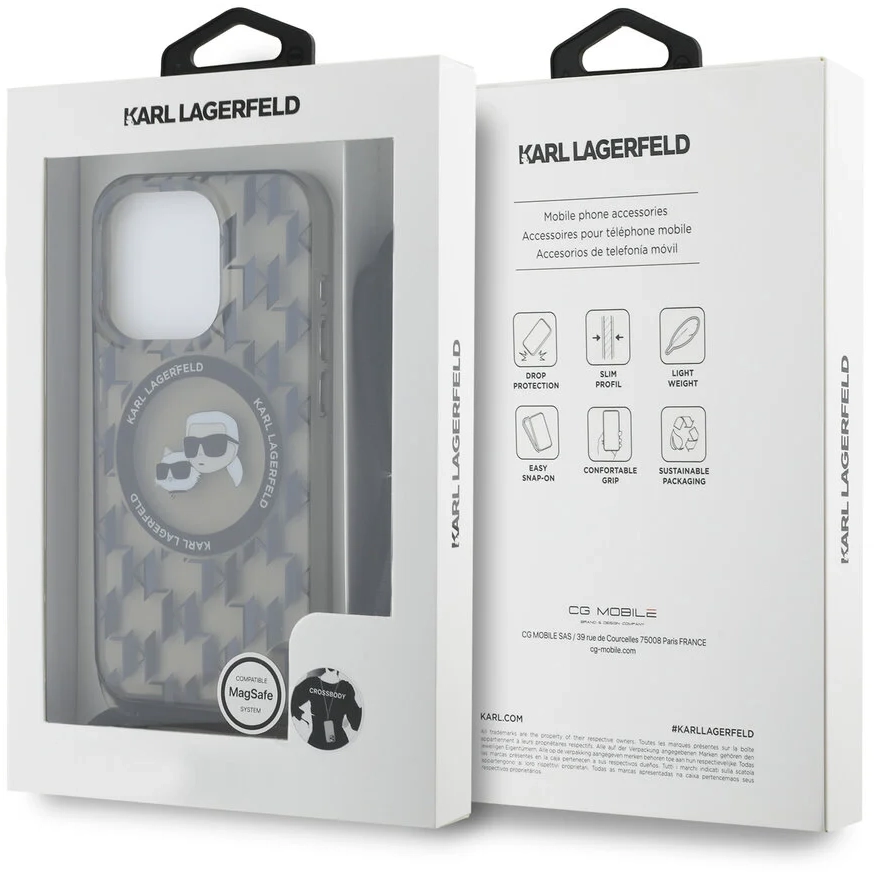 Karl Lagerfeld iPhone 16 Pro Back cover case - Magsafe IML KC heads - cord - Black (KLHMP16LHCKCKLCK)