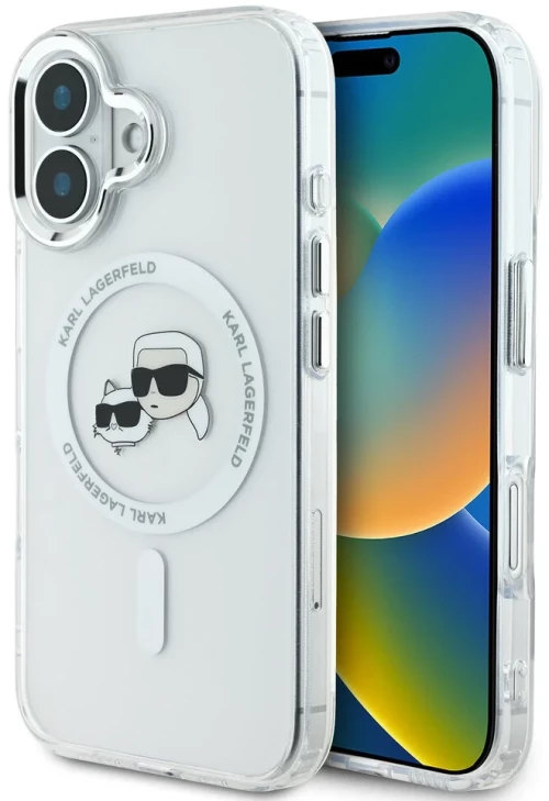 Karl Lagerfeld iPhone 16 Back cover case - Magsafe IML metal - White - (KLHMP16SHLSKCH)