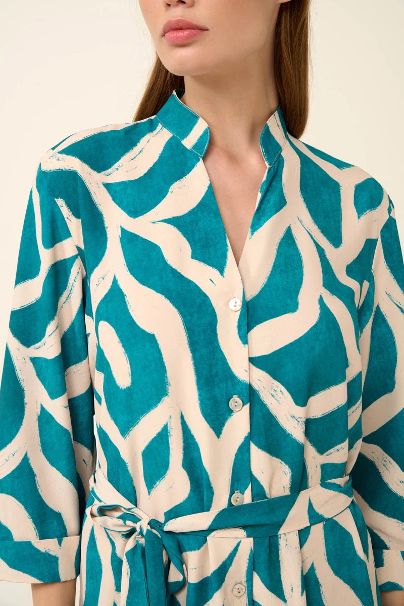 Poplin Summer Dress  in Emerald Leaf Print - 22440